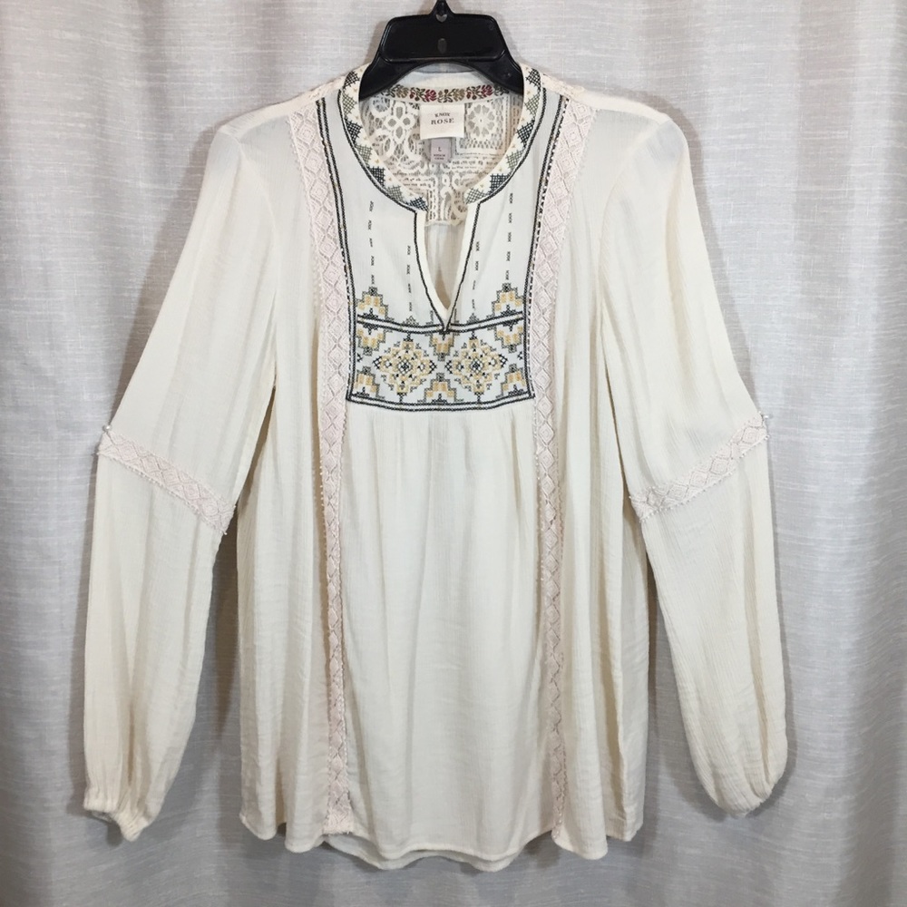 Knox Rose Ivory Summer Peasant Blouse Womens LG